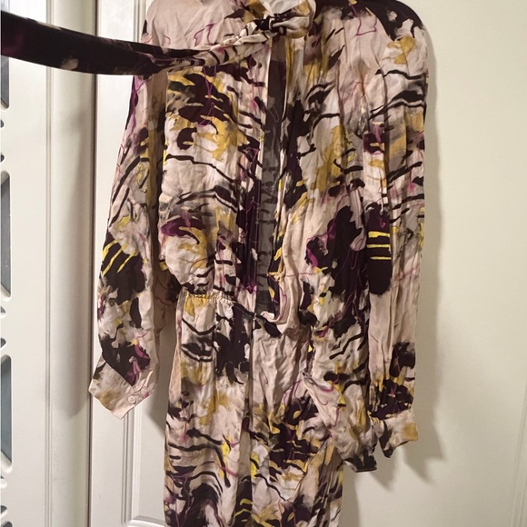 Abstract Print Long Sleeve Midi Dress - Beige & Purple - Picture 7 of 8